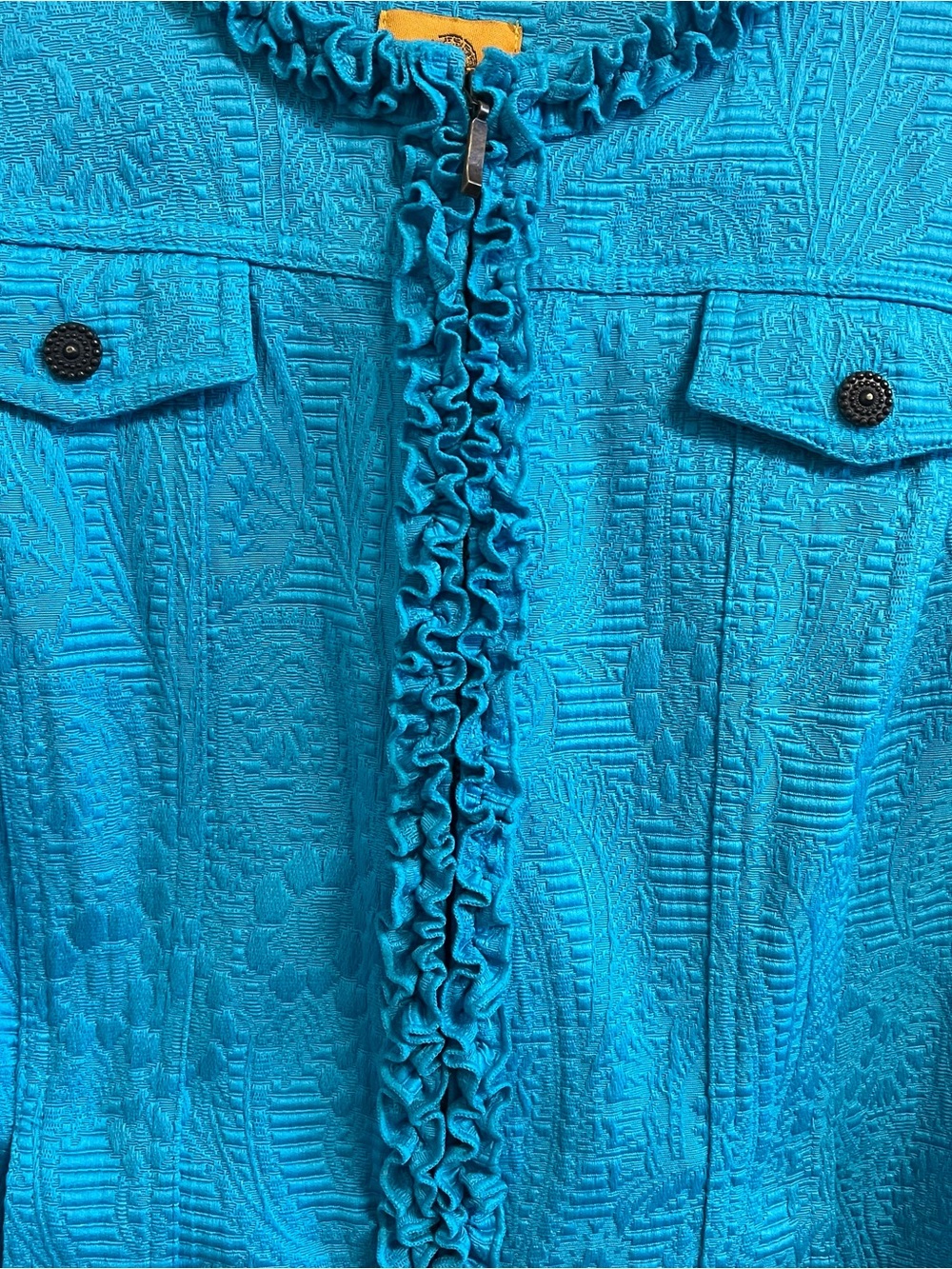 Ruby Rd. Turquoise Ruffle-Trim Blazer Jacket Zipper Size 14 - Picture 5 of 10